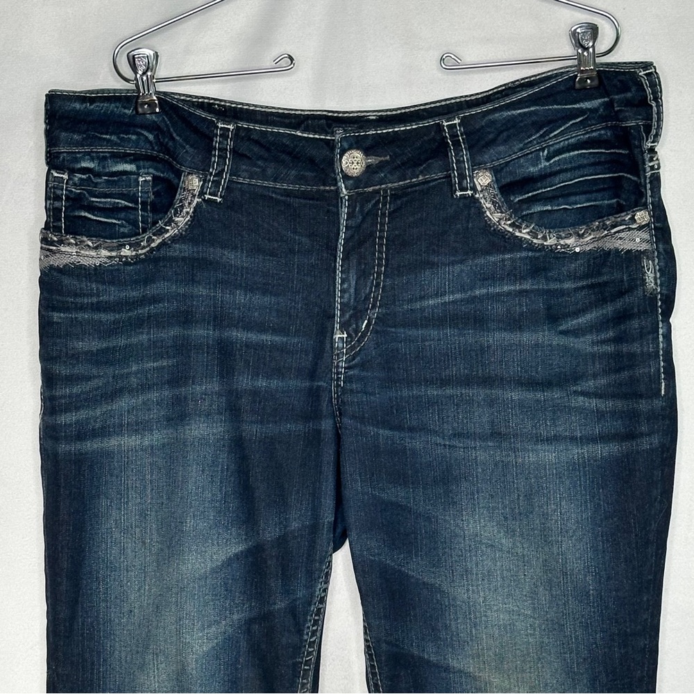 Silver Suki Jeans Dark Wash Mid Boot  Embellished Pockets Streetwear Y2K Sz 18 - Picture 4 of 8